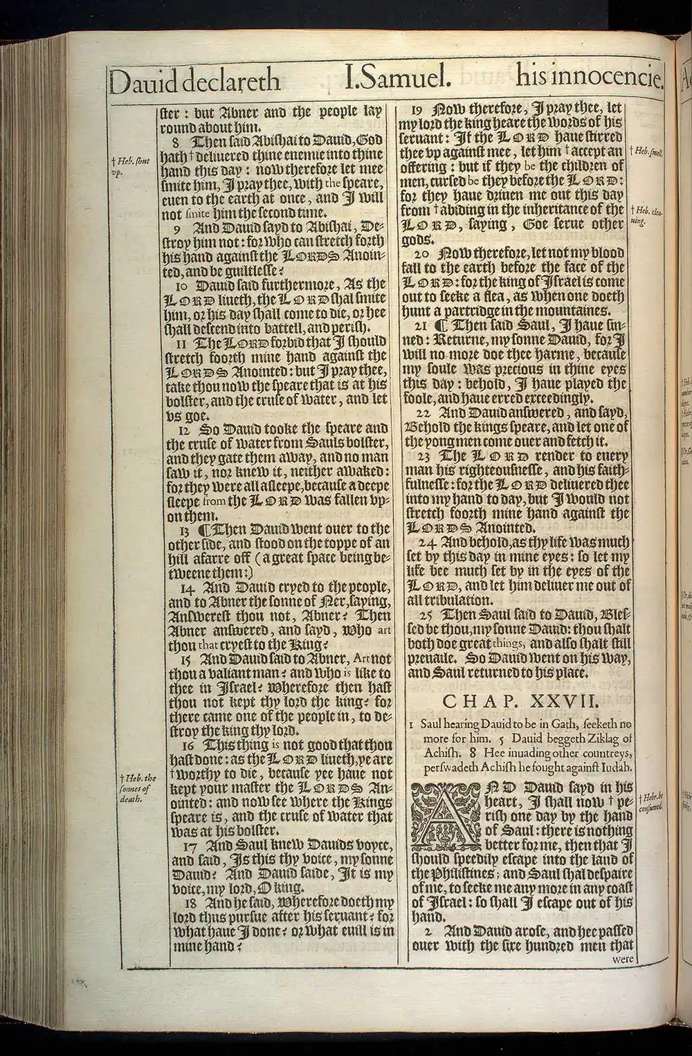 1 Samuel Chapter 27 Original 1611 KJV Bible Scan