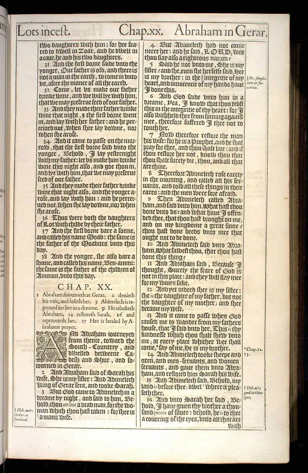Genesis Chapter 20 Original 1611 KJV Bible Scan